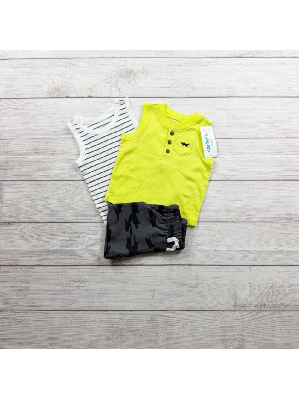 Carter's Baby Boys 3-Piece Outfit Bodysuit Tank Shorts Camouflage NWT 3-6 Months